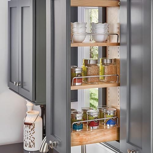 Vista 2 de Rev-A-Shelf Organizador de almacenamiento de gabinete de cocina extraíble de 5 pulgadas con cierre suave, construcción de madera con durabilidad