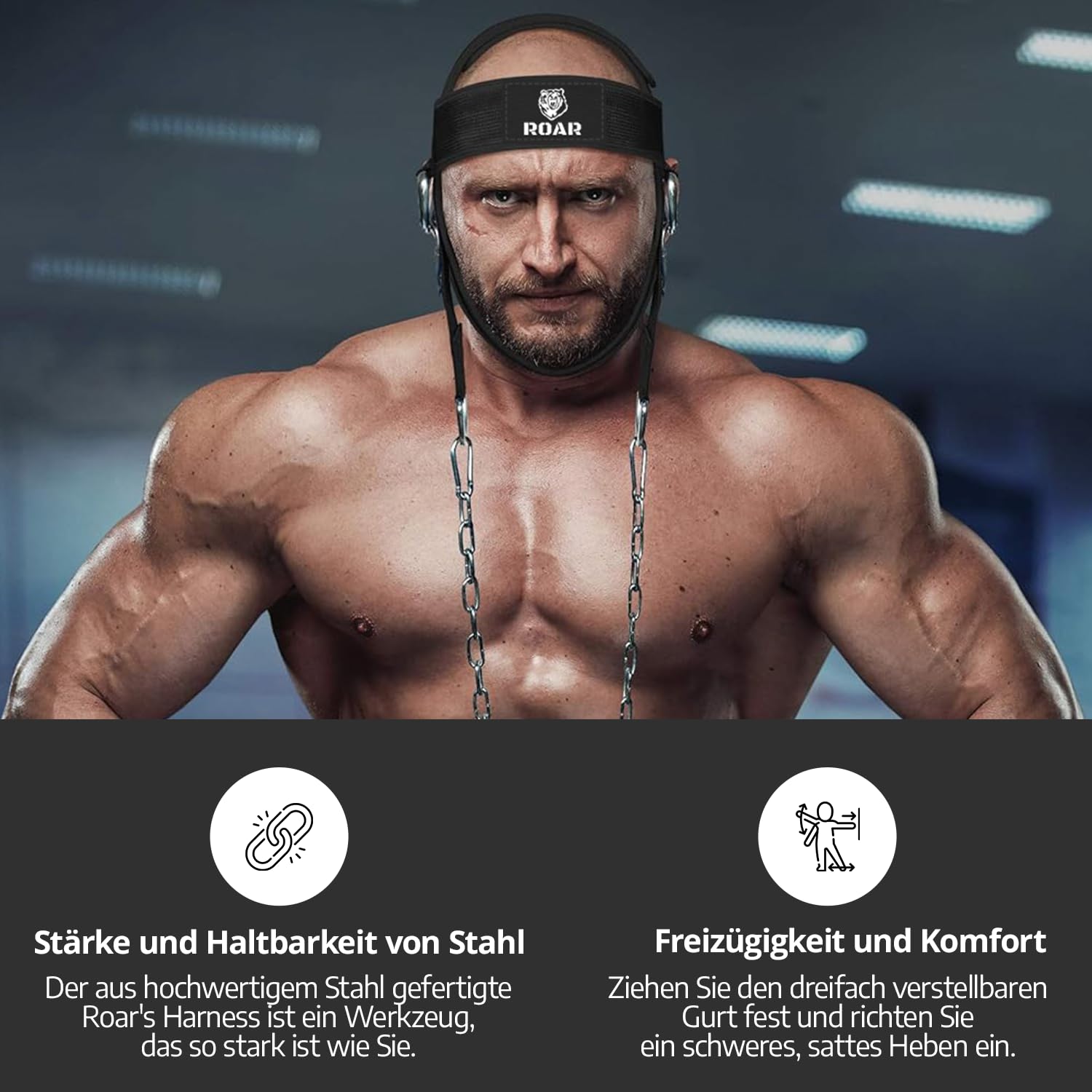 Roar® Halsgeschirr, Gewichtheber-Trainer, dicker Riemen, Hals für Workout-Entwicklung, Hut, Widerstand, Kraft, Muskelaufbau, Kette, Übung, Gewichtheben