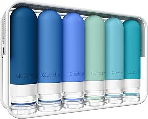 Quatish Travel Bottles for Toiletries 6 Pack, Original Patented Leakproof 3 oz Tsa Approved Travel Size Container, BPA Free Silicone Shampoo and Conditioner Bottle, Cruise Camping Essentials, Pacific
