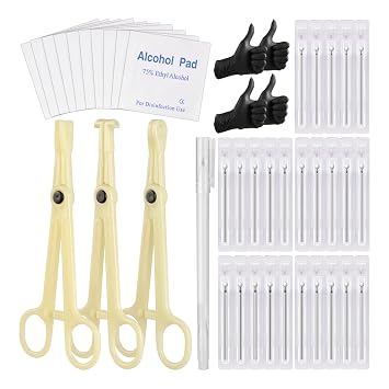 Piercing Kit - UAKERLED 3pcs Piercing Clamps Forceps 50pcs Mixed Piercing Needles 12G 14G 16G 18G 20G for Nose Eyebrow Tongue Lip Ear Belly