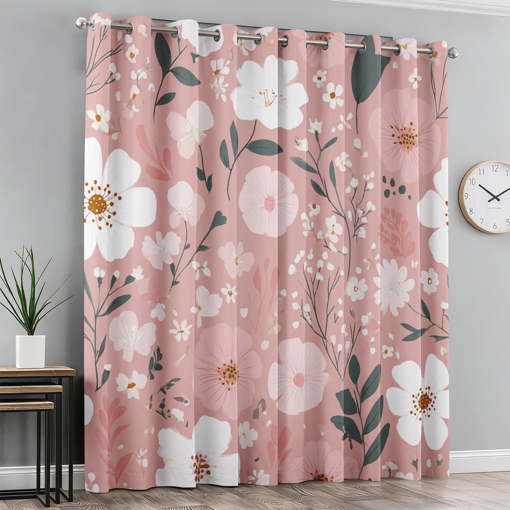 Generisch Rosa Weiße Blumen Vorhang Blickdicht, 95% Blickdichte Vorhänge Botanische Blumen, Verdunkelungsvorhang 137x117 2er Set, Schlafzimmer Wohnzimmer Gardinen mit Ösen Q-D27