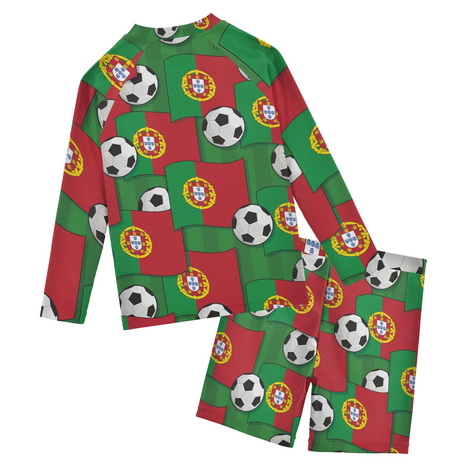 Aflyko Boys' Rash Guard Set Football Portugal Flag SPF 50+ Sun Protection Swimsuit Multicoloured