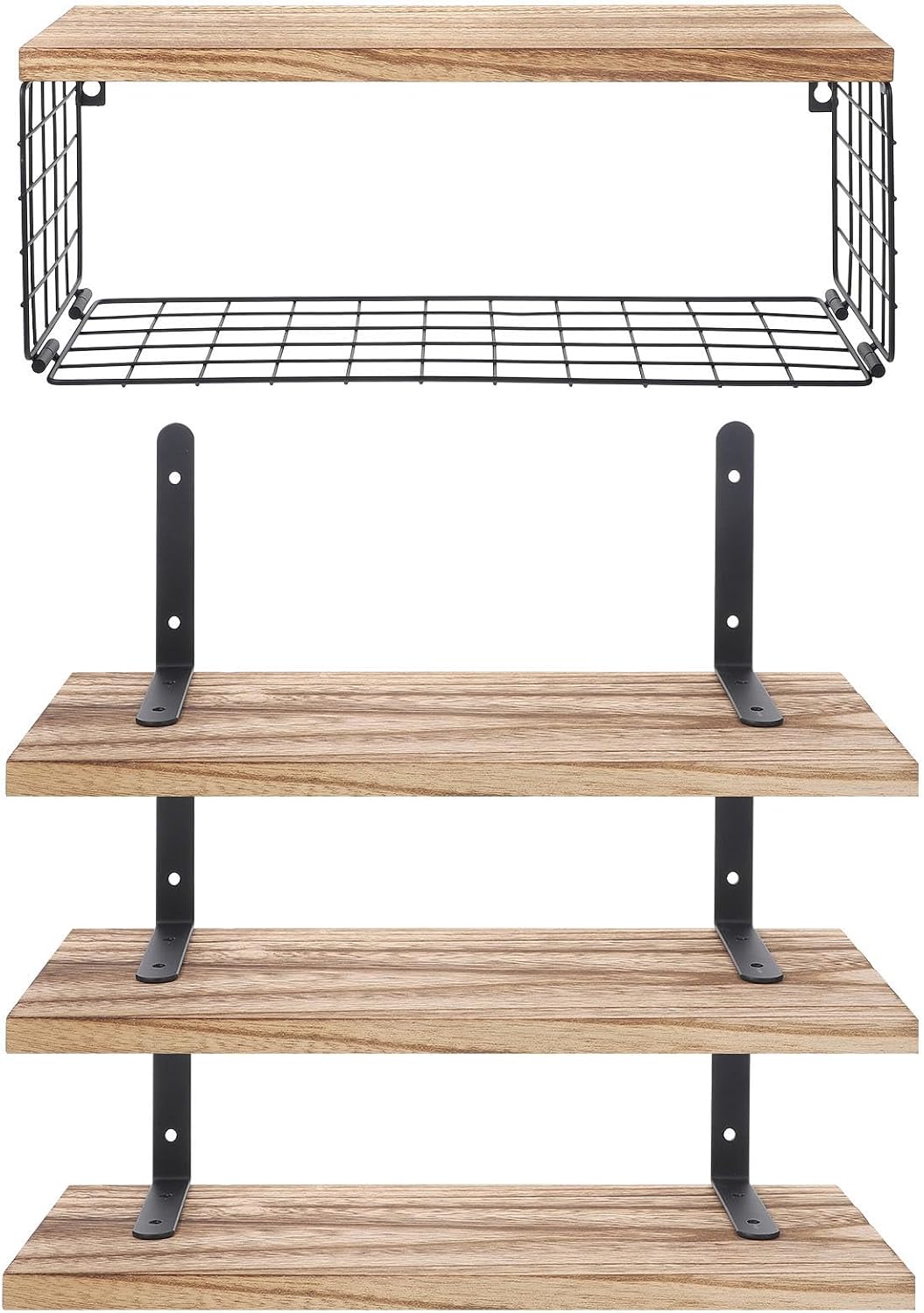 Rustic Multi-Layer Wood Floating Wall Shelf with Strong Bearing Capacity, Wall-Mounted Design for Indoor Home Storage and Organization, Hanging Wall Shelf for Bedroom and Living