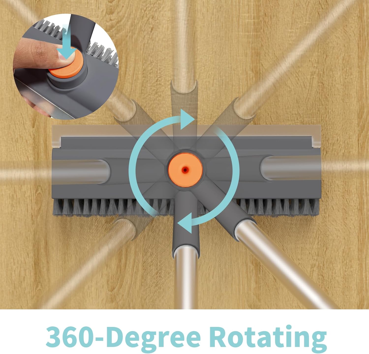 Floor Scrub Brush with Long Handle, 3 in 1 Scrape and Heavy-Duty Stiff Bristle Scrubber Brush for Cleaning Shower Bathroom, Patio, Pool, Garage, Kitchen, Wall and Deck (Gray, 2 Pack)