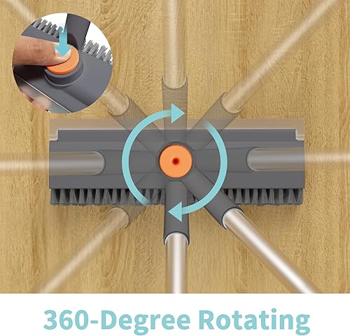 Miniatura 2 de Cepillo de limpieza de suelo con mango largo, cepillo de limpieza para el hogar con cerdas en ángulo derecho y raspador, cabezales giratorios de
