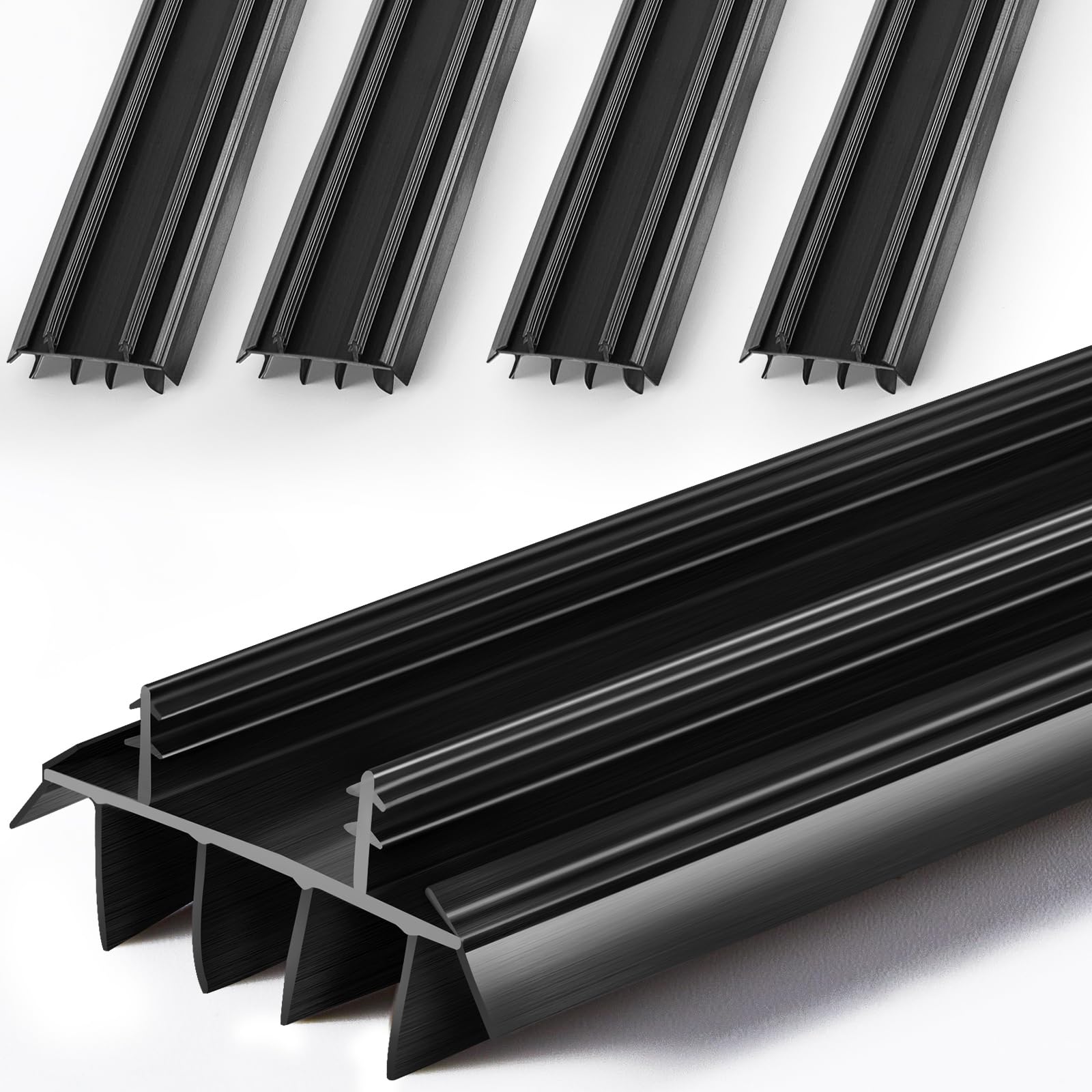 Replacement Door Bottom with Vinyl Fins 36" Long 1 3/4" Wide Threshold Seal Bottom of Door Weatherstrip Kerf Weather Stripping for 7/8" Between Barbs(Black,4 Pcs)