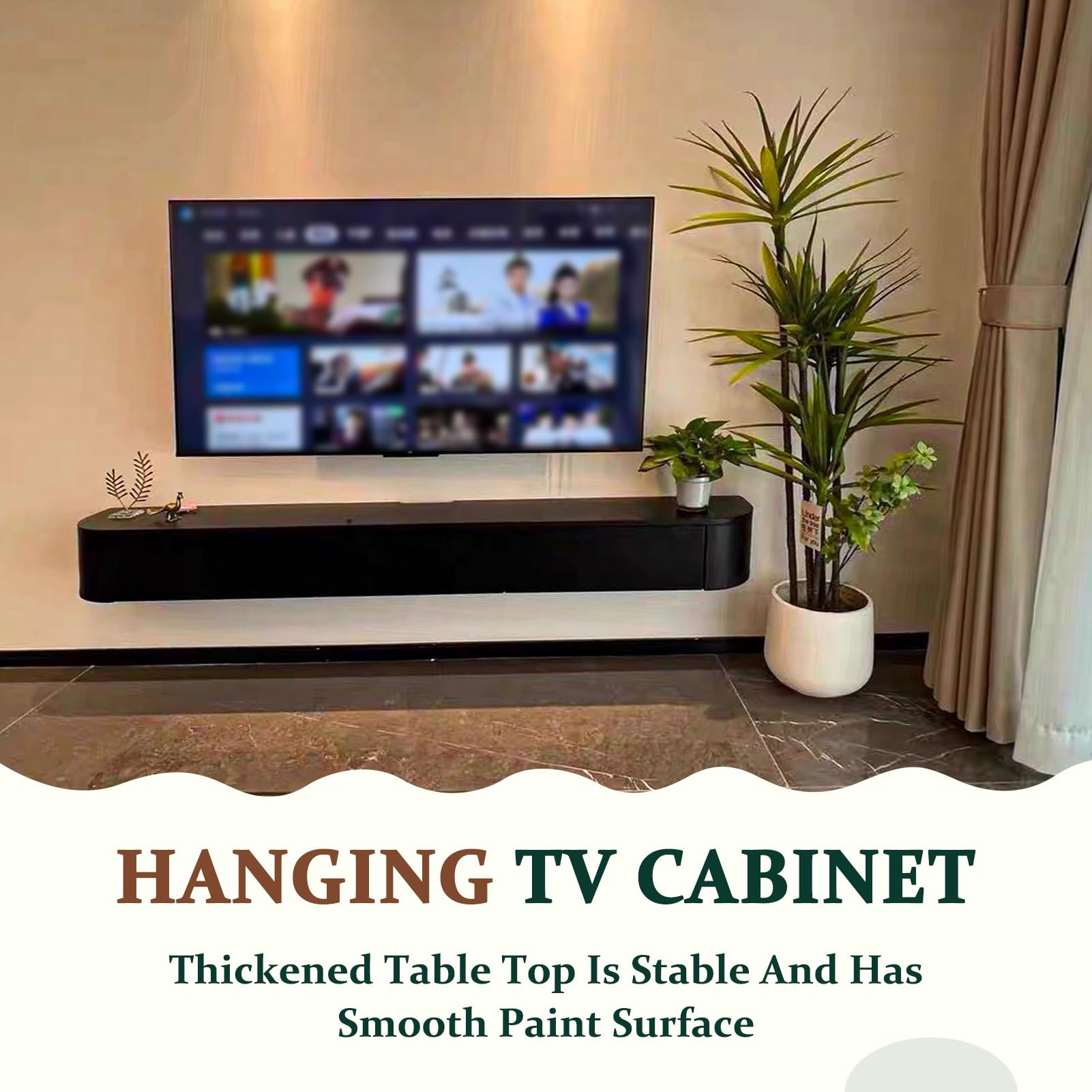 Entertainment-Center Aus Massivholz Mit Großem Stauraum Und Regalen Wandmontierter TV-Aufbewahrungsschrank Mit Tür Modernes Schwebendes TV-Möbel Mit Schublade Schlanker TV-Schrank(Schwarz,140cm)