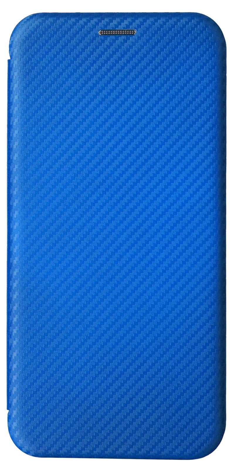 for Oneplus 15 Case with Card Holder, Magnetic Carbon Fiber Leather Folio Flip Hard Cover - Blue