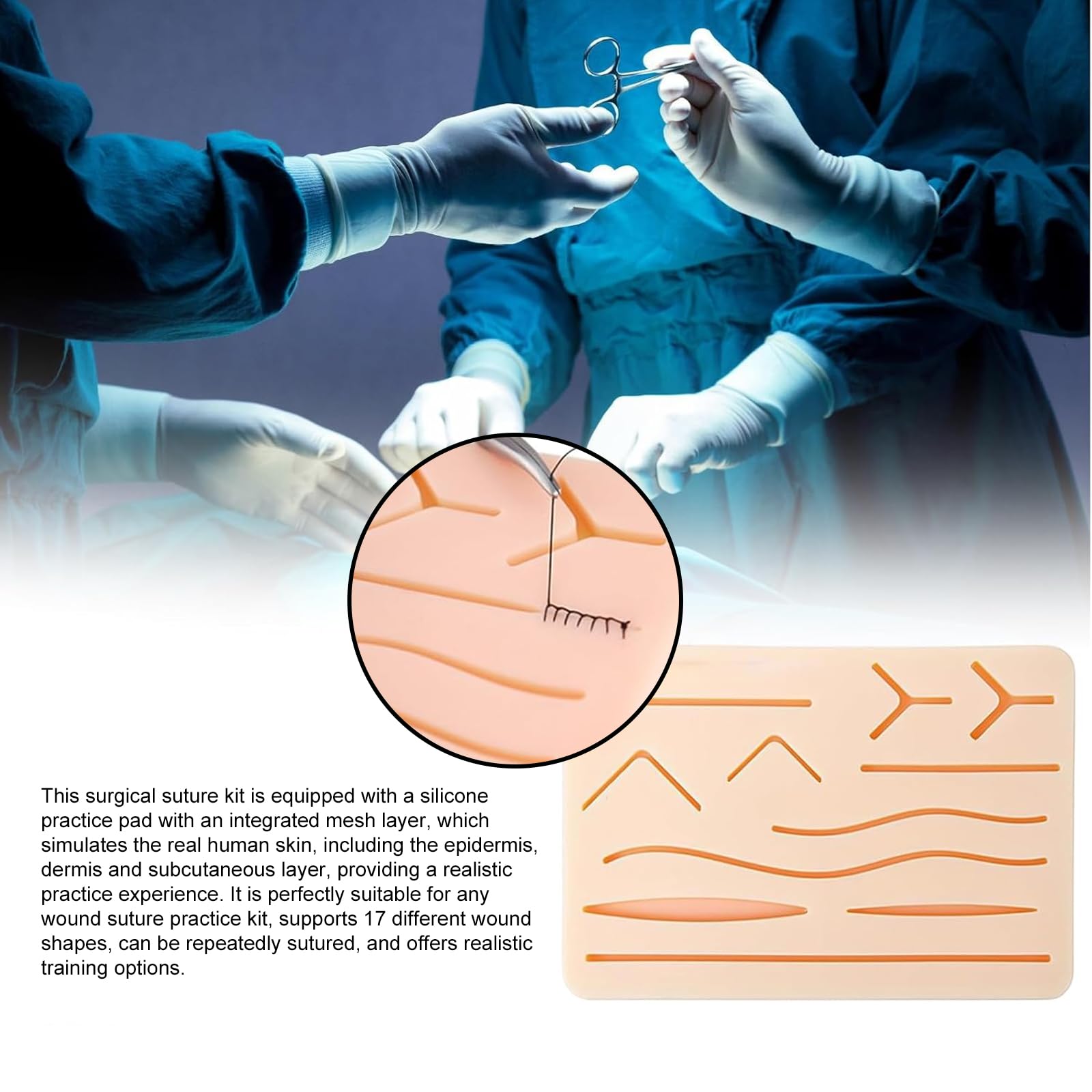 Chirurgisches Nahtset mit realistischem Pad, Wundnaht-Videokurs, Nahtmaterial Chirurgie, Wundnaht Übungsset, Suture Practice Kit, für Notfalltraining und Medizinische Ausbildung