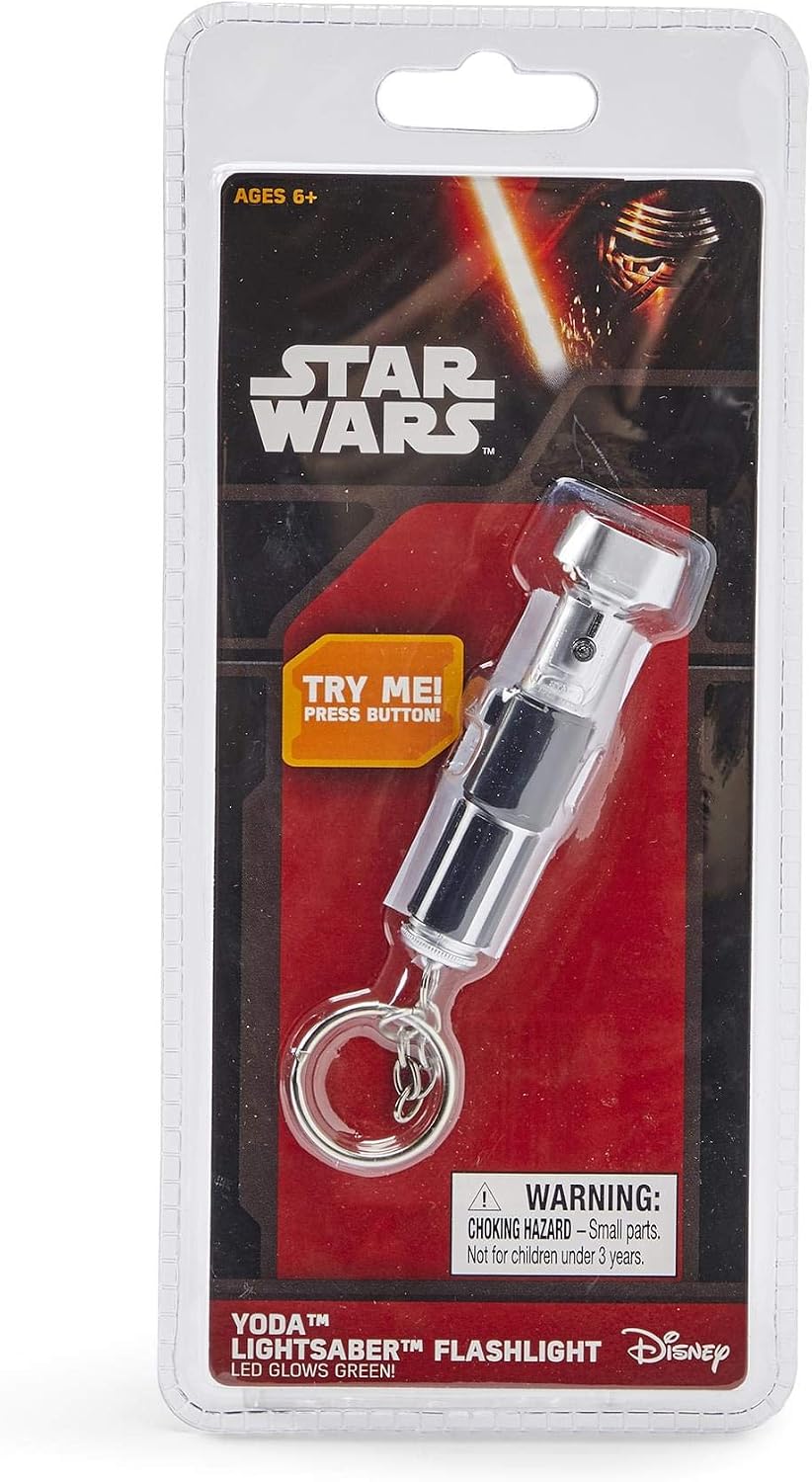 Star Wars Mini Yoda Lightsaber Flashlight - Green LED Model Replica - Attachable Keychain for Backpacks, Wallets, Phones, and Bags - Licensed Disney Item