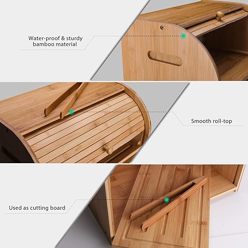 Miniatura 6 de Caja de pan de bambú para encimera de cocina juego de 2 capas de pan caja de almacenamiento de pan casera Rergy