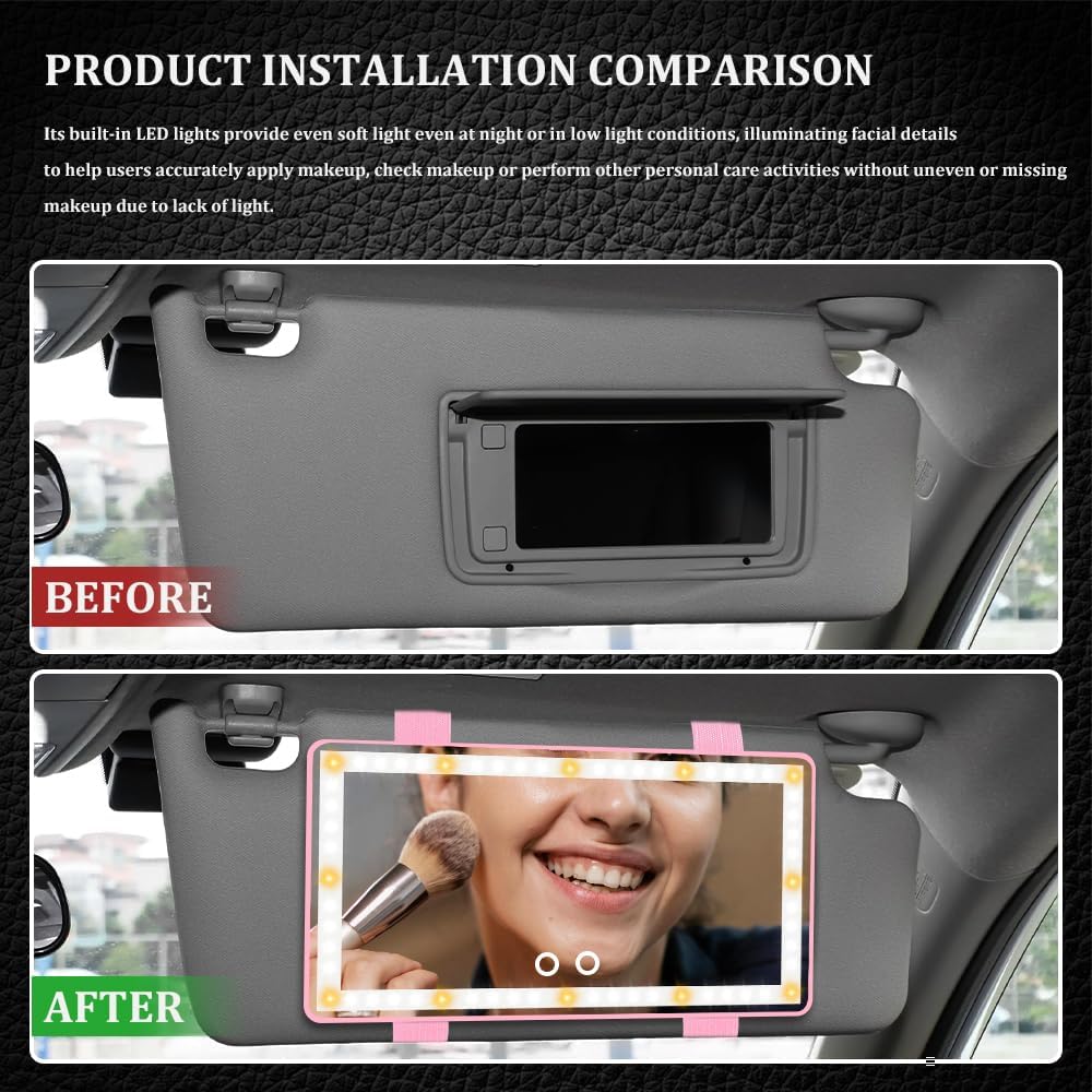 Car Sun Visor Vanity Mirror, Car Accessories for Women, Rechargeable Car Makeup Mirror, Universal Dimmable Touch Screen Cosmetic Mirror Car Accessories Compatible with Car Truck SUV (Pink)