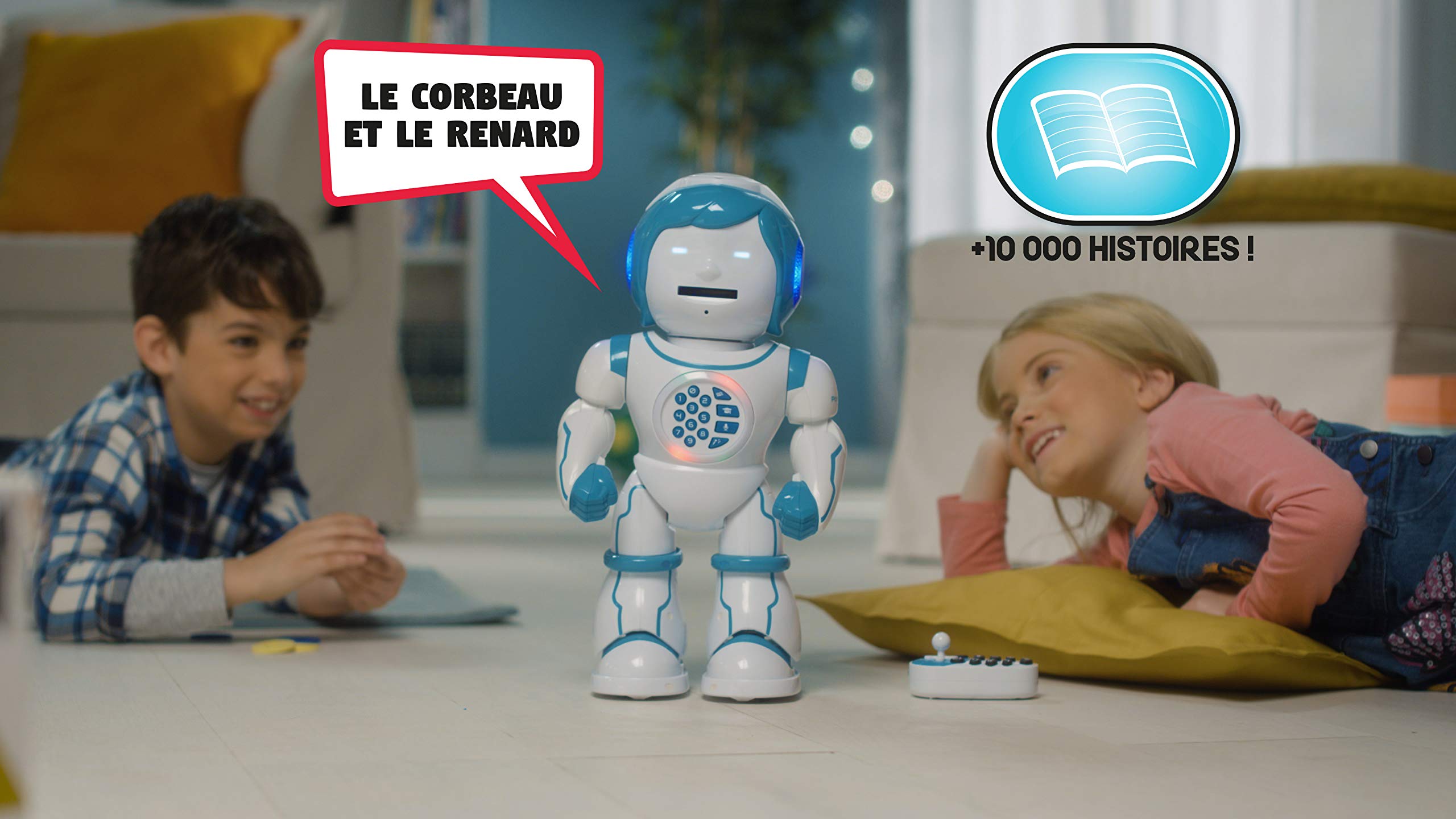 Lexibook, Powerman® Kid, dwujęzyczny francuski/angielski robot edukacyjny z pilotem, programowalny, taniec, granie muzyki, opowiadanie historii, 450+ quiz, wyrzuca płyt, dla dzieci, ROB90FR