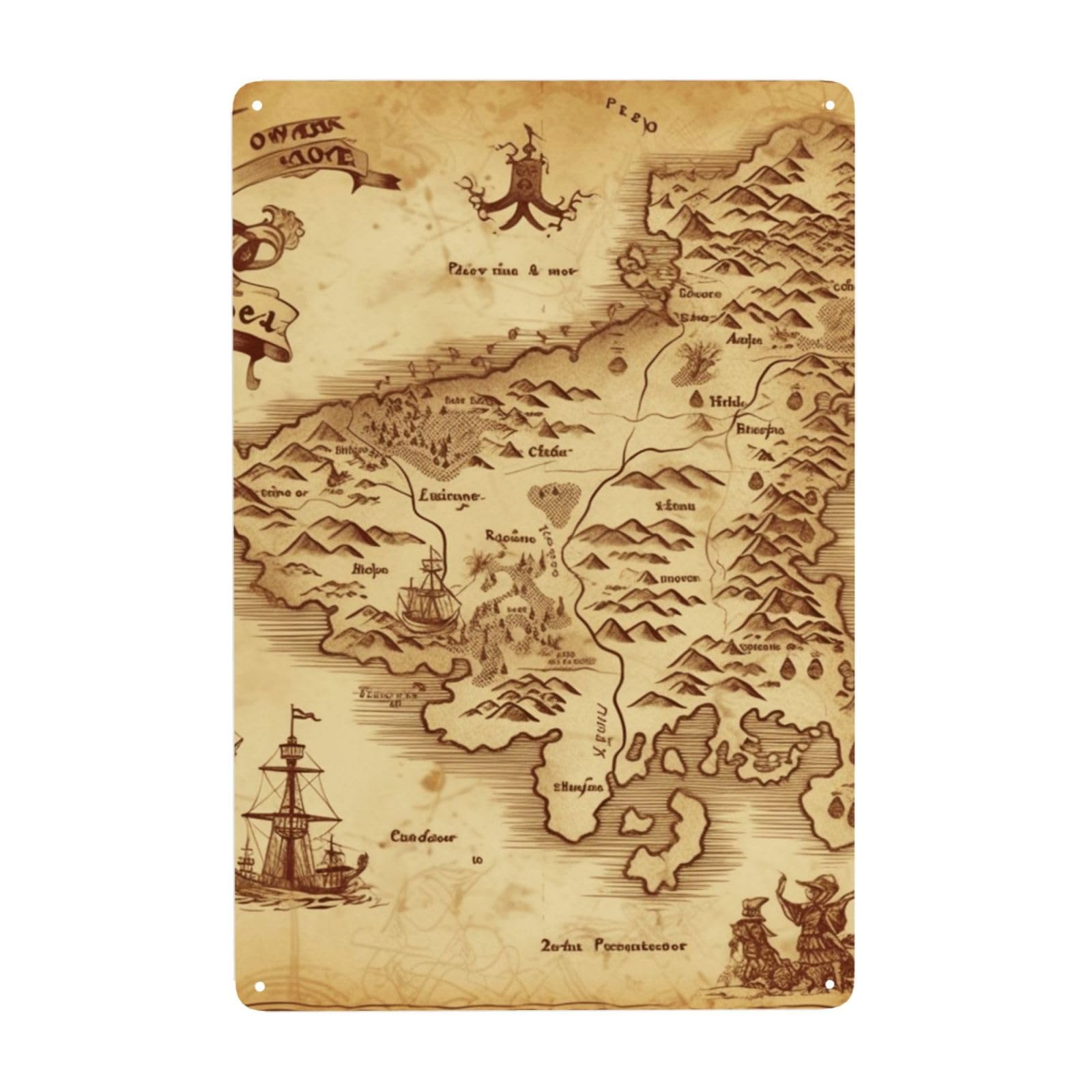 Treasure Map Vintage Metal Sign Vintage Tin Sign, Aluminum Signs for Home Coffee Garage Wall Decor Stylish Wall Art Plaques, Metal Poster Wall Decoration for Gifts Women Men 8x12 Inch
