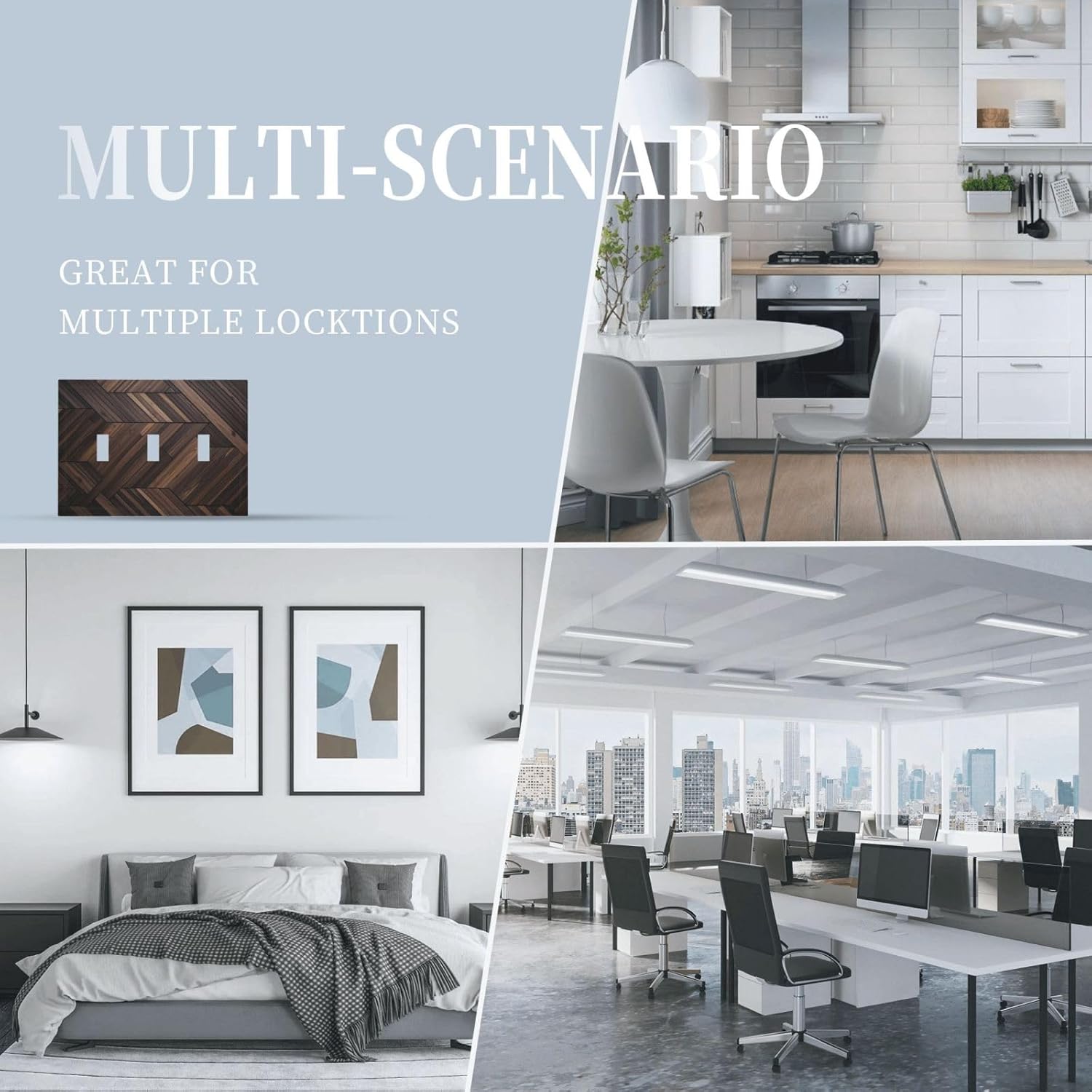 Decorative Light Switch Cover Plate Modern Brown Herringbone Geometric Woodgrain 3 Gang Wall Plate Oversized Triple Toggle Switch Cover Plate Jumbo Electrical Face Plate for Wall Switch Decor