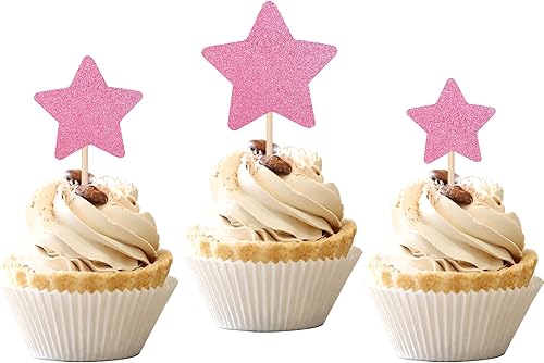Miniatura 60 de 30 piezas de adornos de estrella para cupcakes con purpurina montados con estrella centelleante, para boda, compromiso, despedida de soltera, fiesta