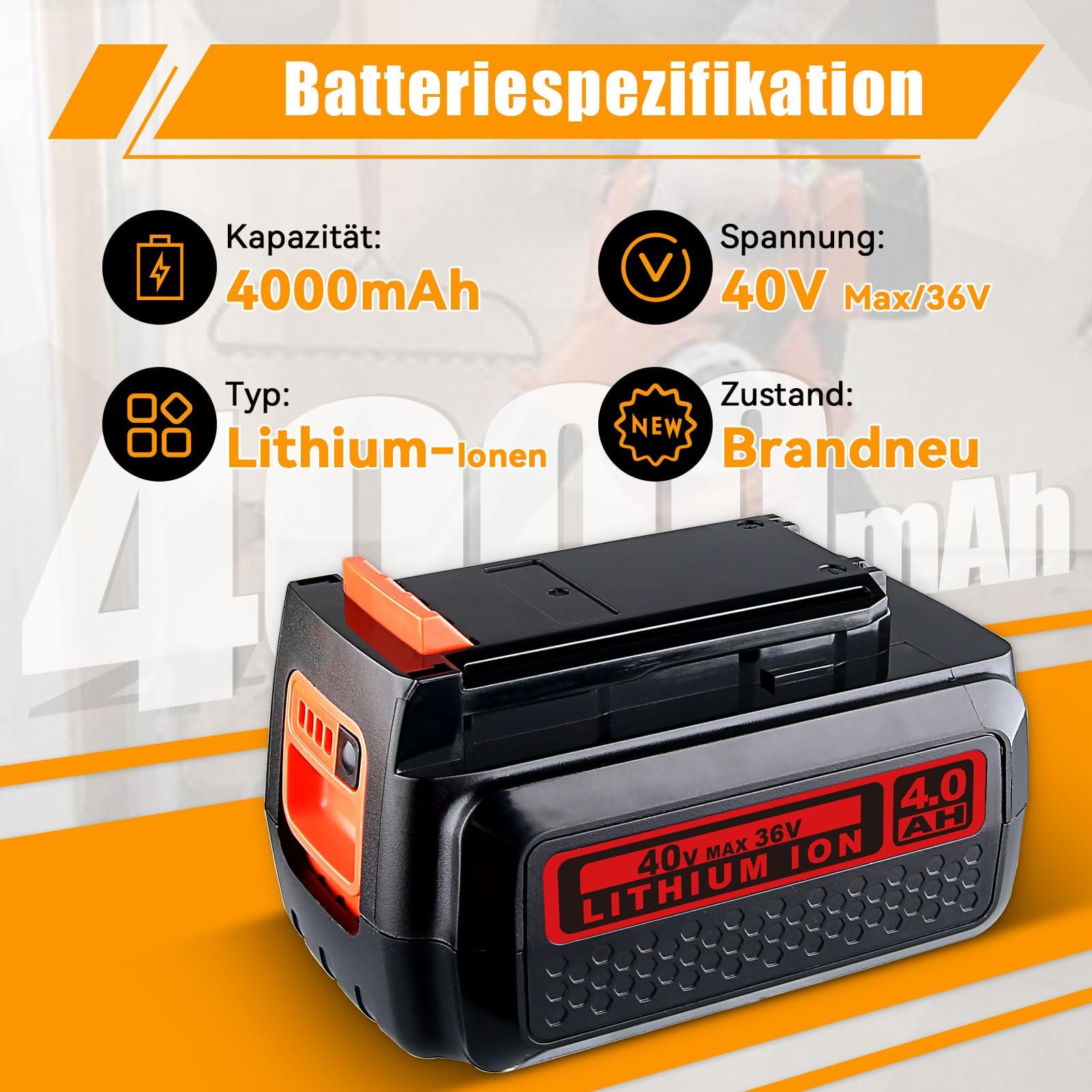 4,0Ah LBXR36 Akku Ersatz für Black & Decker 36V Akkus BL20362 BL2536 LBX1540 LBX2540 LBX2040 LBX36 BL2536-XJ BL20362-XJ, Sicherer und langlebiger