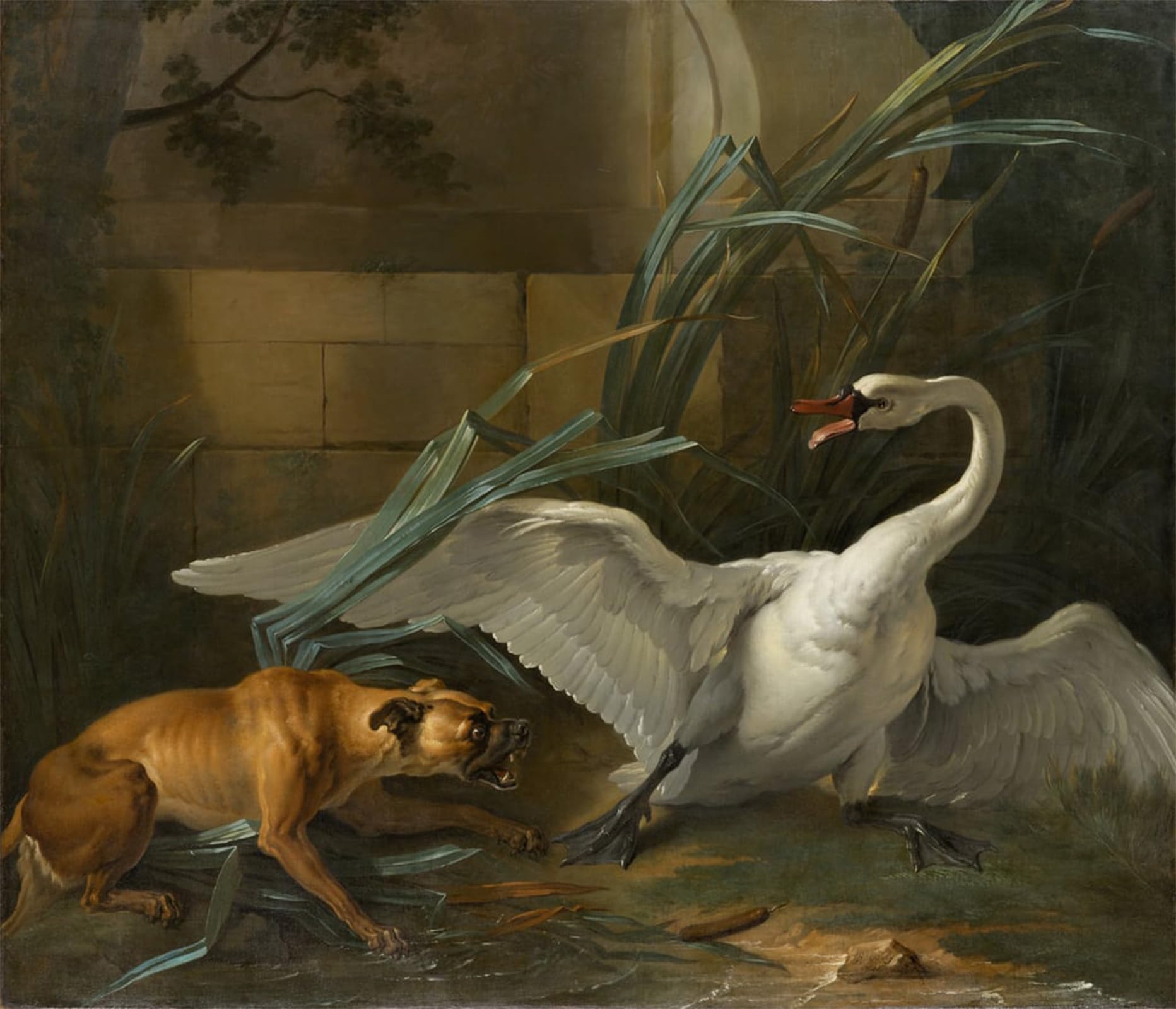 SERENDIPITP Vintage Picture Print on Canvas Wall Art Poster Swan Attacked by Jean Baptiste Oudry Artwork Print Poster for Wall Decor 60x90cm