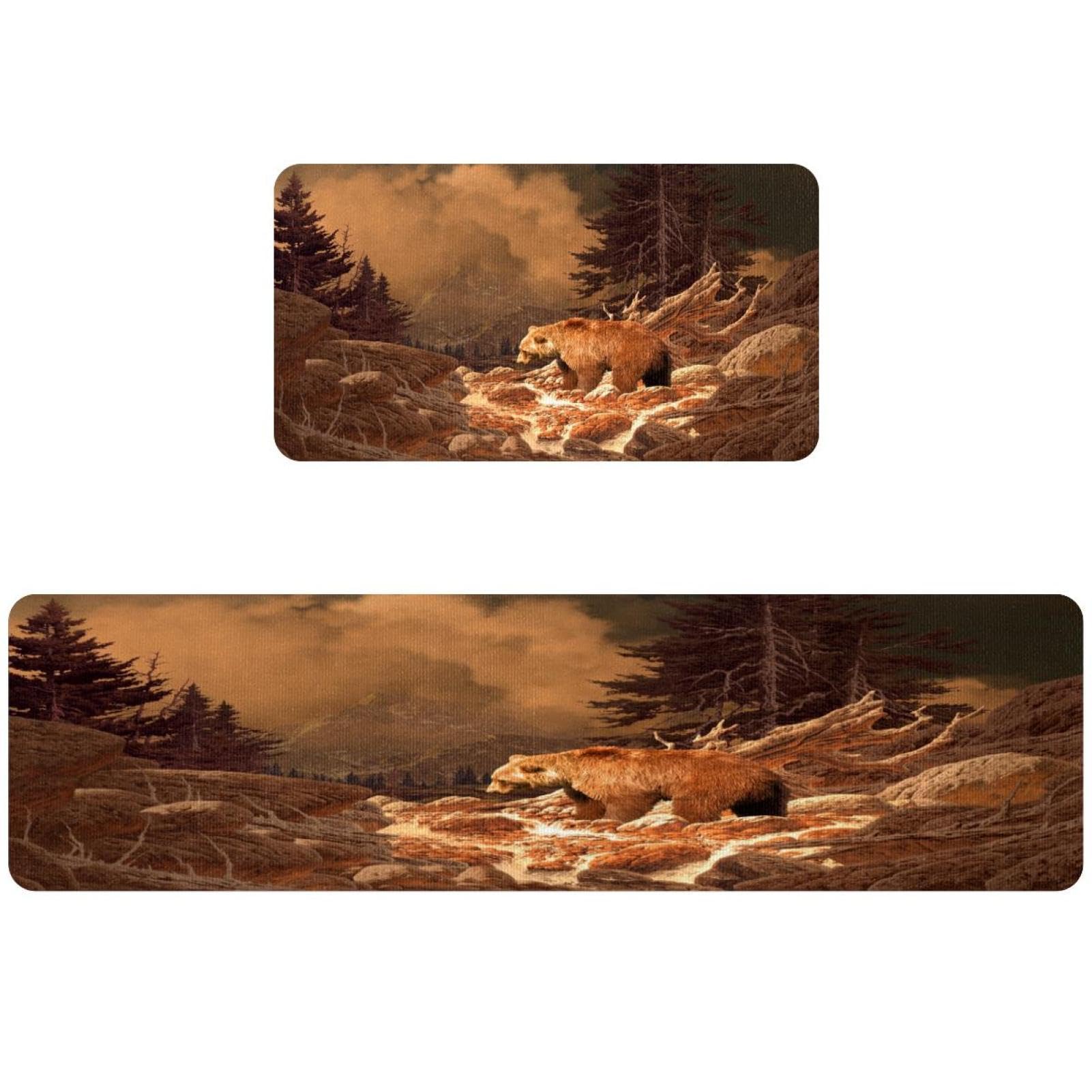 Tapis de cuisine absorbant anti-glisse lot de 2 lavable motif ours des rocheuses