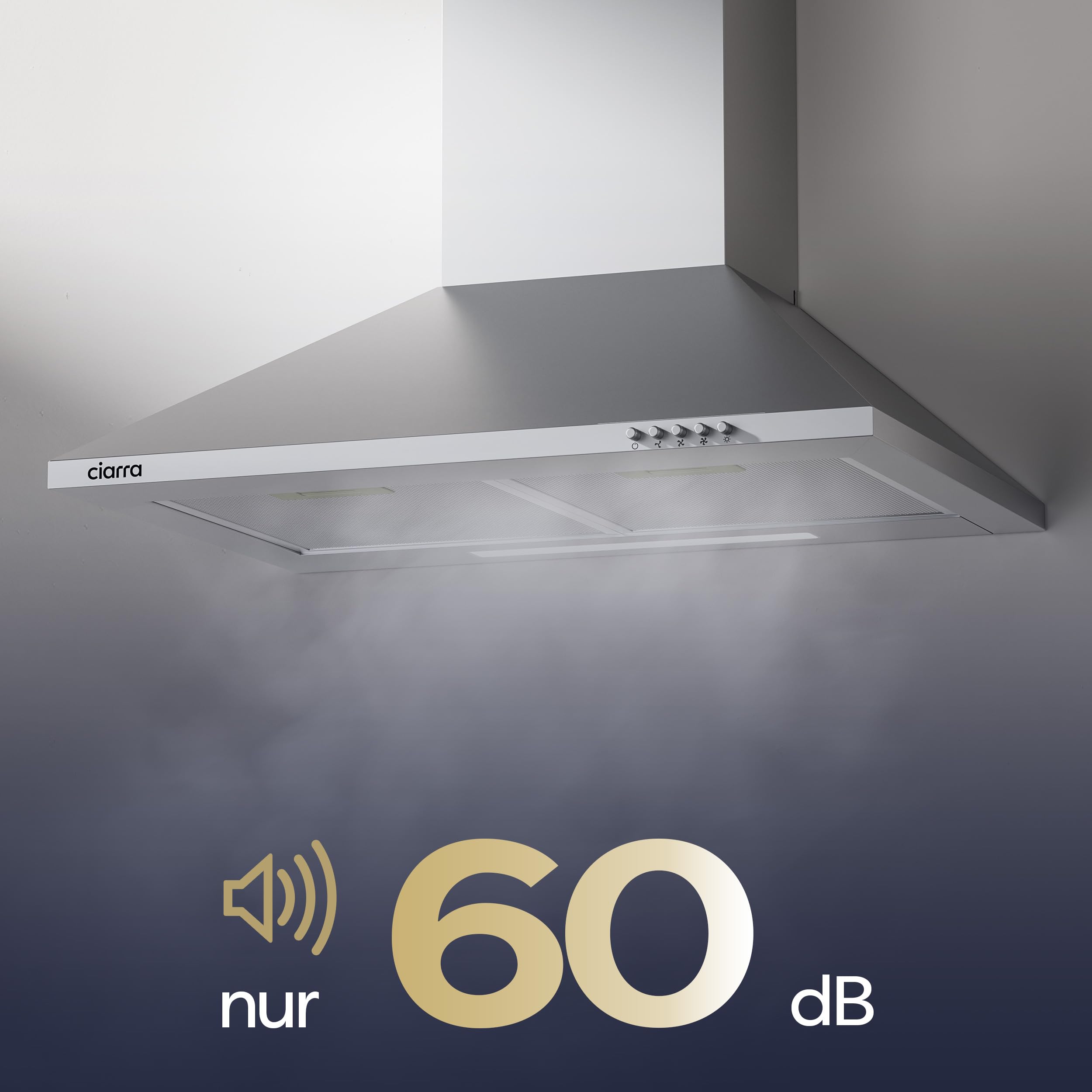 CIARRA CBCS6201 A++ Dunstabzugshaube 60 cm Edelstahl Pyramide Umluft Abluft 404 m³/h 60 dB 3 Leistungsstufen inkl. Aktivkohlefilter Fettfilter