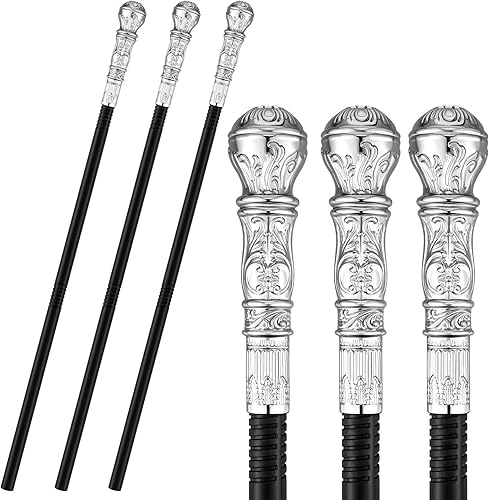 Bencailor 3 piezas de bastón de proxeneta dorado y plateado para disfraz, bastón para caminar, accesorios elegantes de palo de mago egipcio, bastón