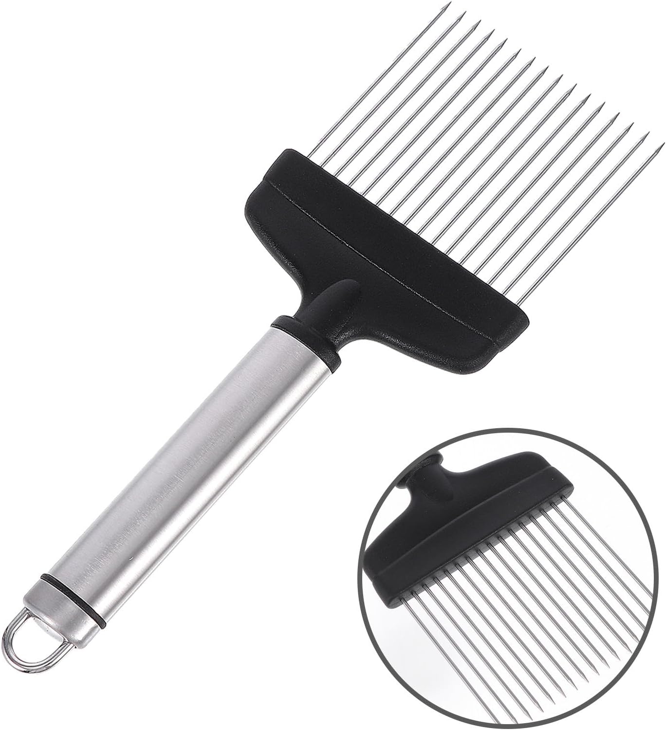 Stainless Steel Onion Holder for Slicing with Black Corrosion Resistant Design and Comfortable Holding Experience, Kitchen Gadget for Food Slicing and Meat Tenderizing