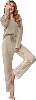 Ekouaer Waffle Knit Pajama Sets Comfy Lounge Sets 2 Piece Matching Pj Sets | Long Sleeve Loungewear Sets,Cozy Fall Winter Matching Sets,Trendy Fashion Lounge Set 2026,Postpartum Pajamas,Christmas Pjs