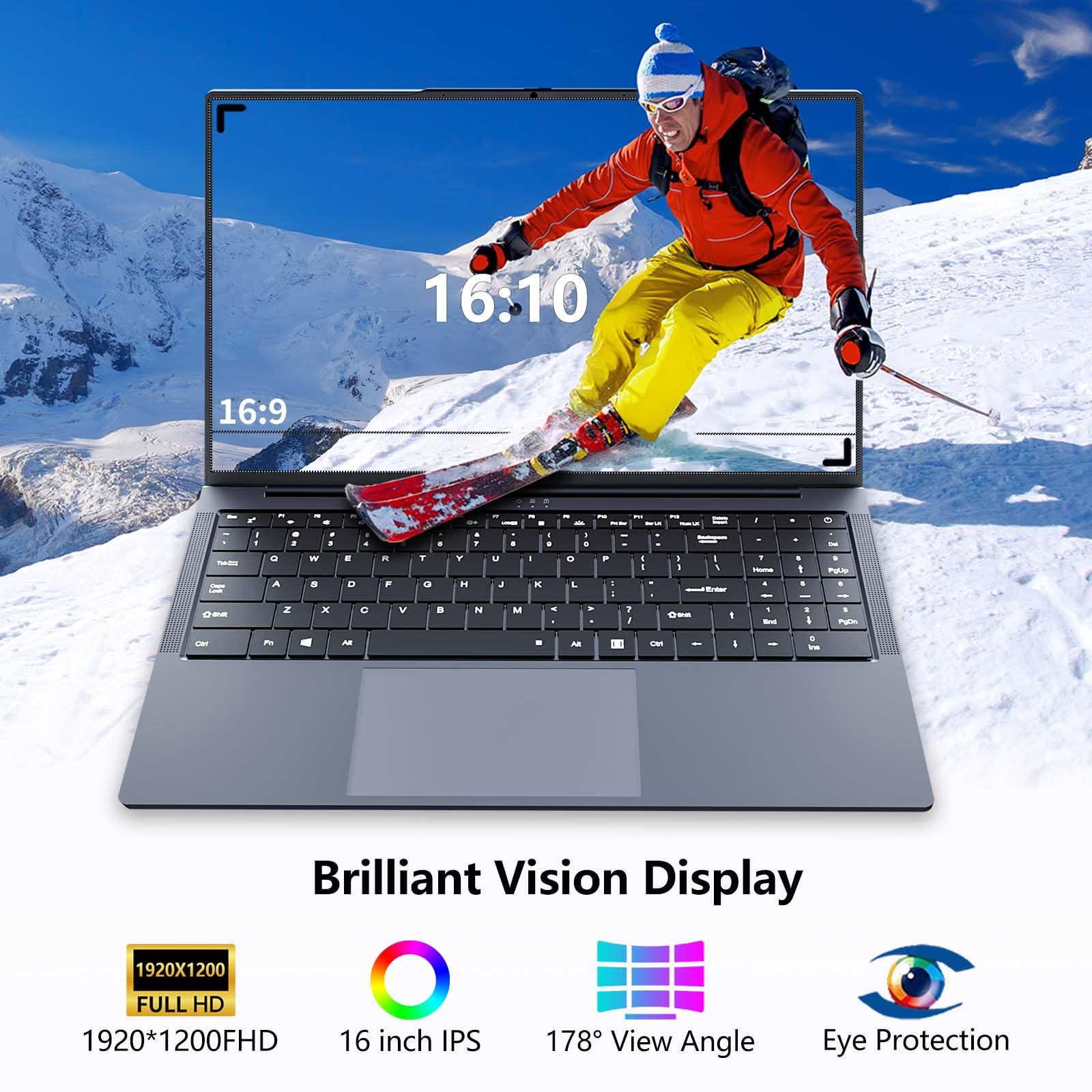 PC Portatile 16 Pollici con Core i5-8210Y, Laptop 16GB RAM 512GB SSD, Notebook Schermo IPS 1920x1200, Computer Portatile con Tastiera Retroilluminata, Mini-HDMI USB3.0 RJ45 Wi-Fi5 BT5.0 5800mAh