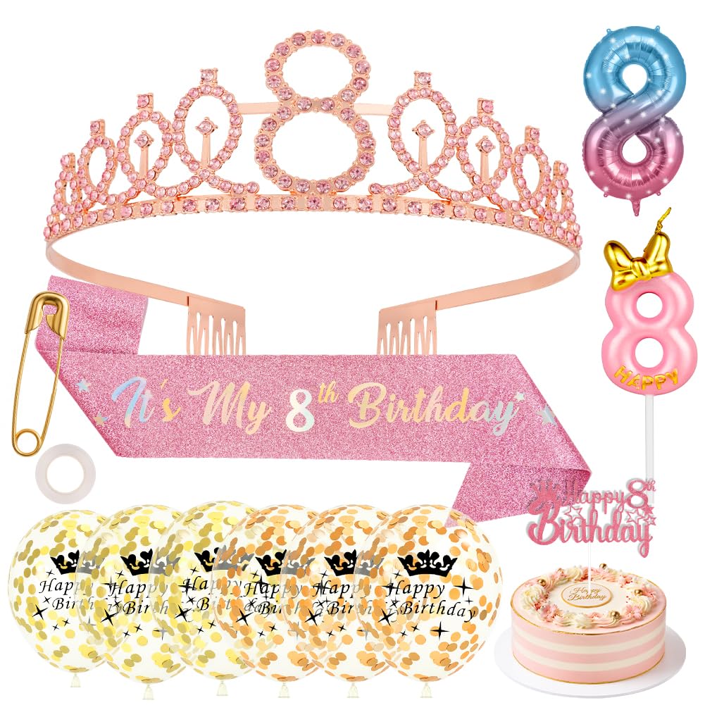 AYBUY Birthday Decorations, 8th Birthday Sash and Tiara Set