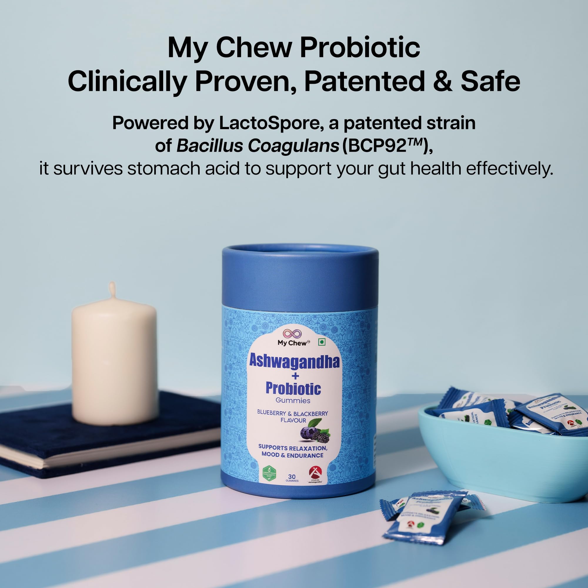 My Chew Probiotic Ashwagandha ksm66 Stress and Anxiety Relief gummies 1 Billion CFU Clinically Proven, No Added Sugar,Vitamin D2 & Probiotic, Supports Relaxation, Immunity & Gut Health,30 Gummies — Amazon image 5