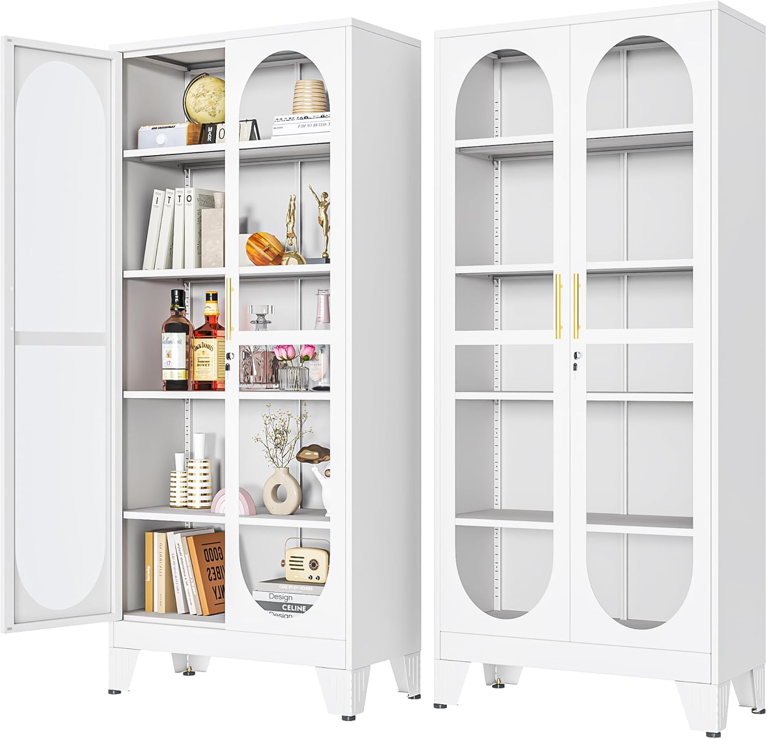 61" Black Pantry Storage Cabinet, Kitchen Pantry Cabinet with Acrylic Glass Doors and Shelves, with Adjustable Leveling Foot for Kitchen, Living Room and Dining Room. 61"