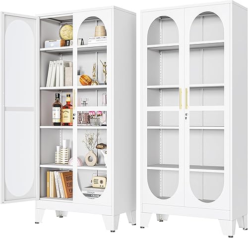 Miniatura 55 de Gabinete de almacenamiento de despensa negro de 61 pulgadas, armario de despensa de cocina con puertas y estantes de vidrio acrílico, con pie de