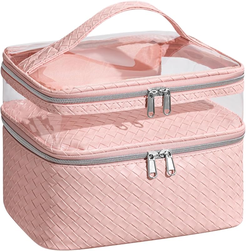 Necessaire de maquiagem JRQCSJY com dois compartimentos, porta-pincéis, zíper e alça