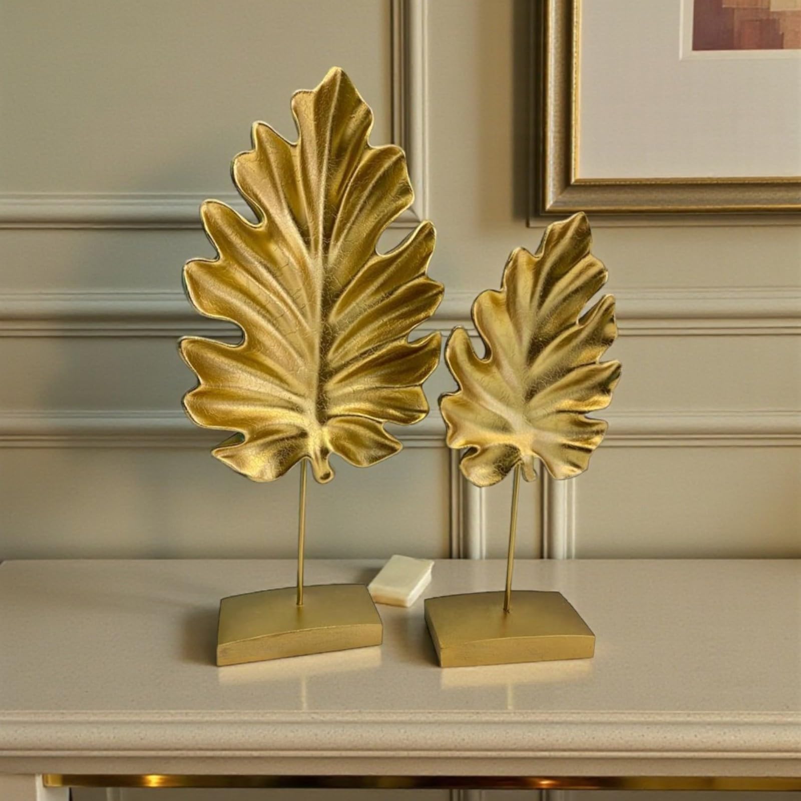 bamyum Statuetta decorativa a forma di piuma dorata moderna, decorazione da tavolo, per soggiorno, esterni, giardino, moderna, idea regalo