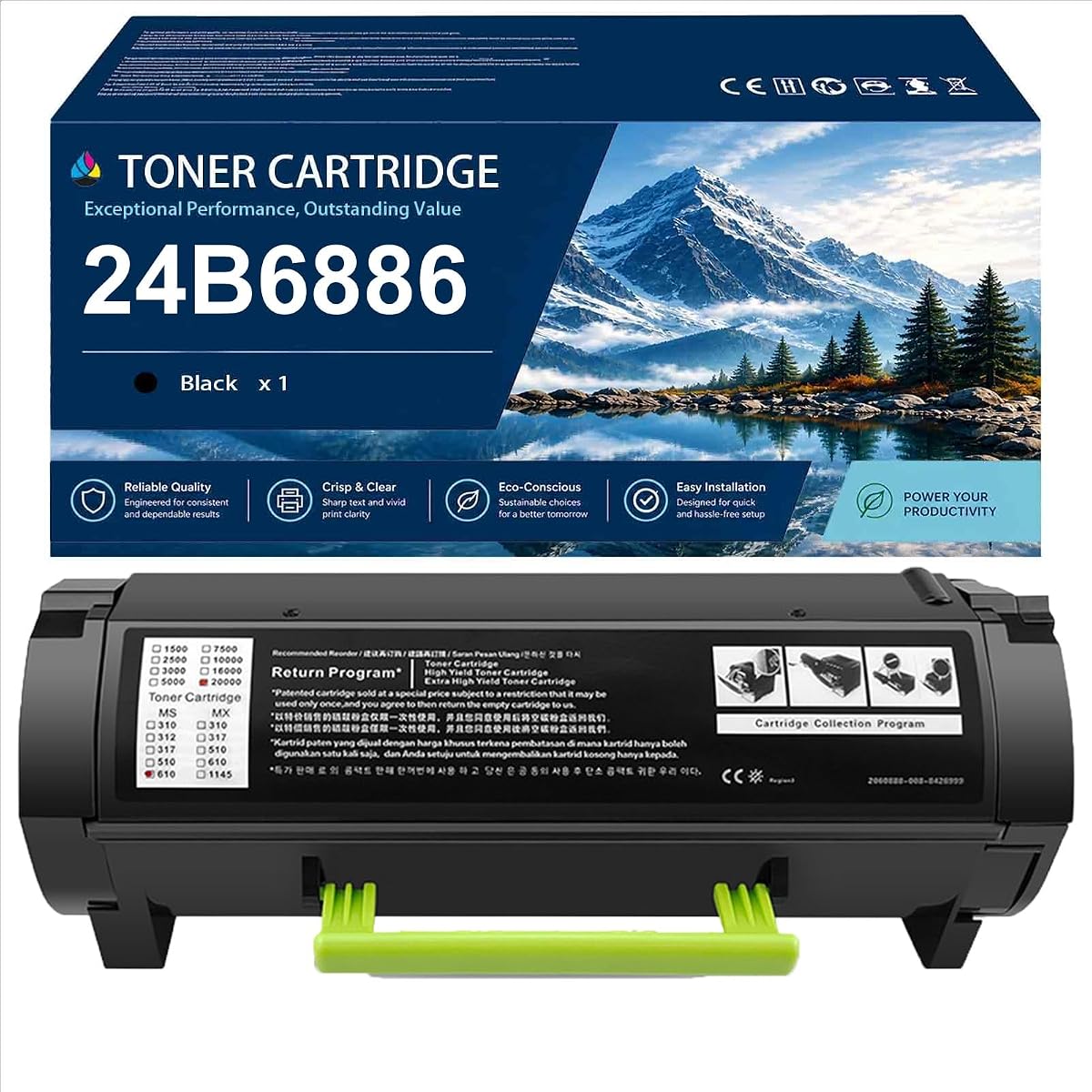 Compatible with Lexmark 24B6886 Toner Cartridge Fits for Lexmark M1246 XM1246 Printers, 1 Black, Up to 21000 Pages