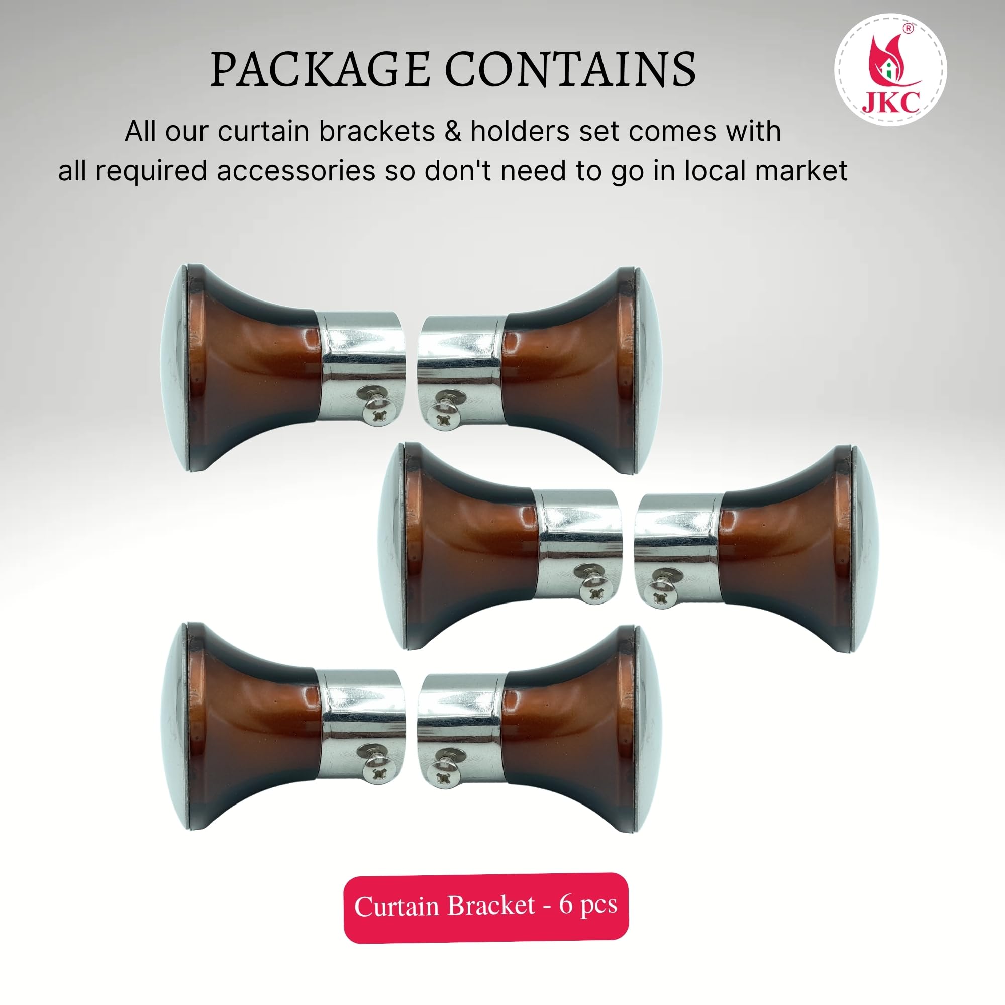 JKC SS Wooden Finish Curtain Brackets, Curtain Knobs Set, Curtain Rod End Cap (Brackets - 6 Pcs) 4