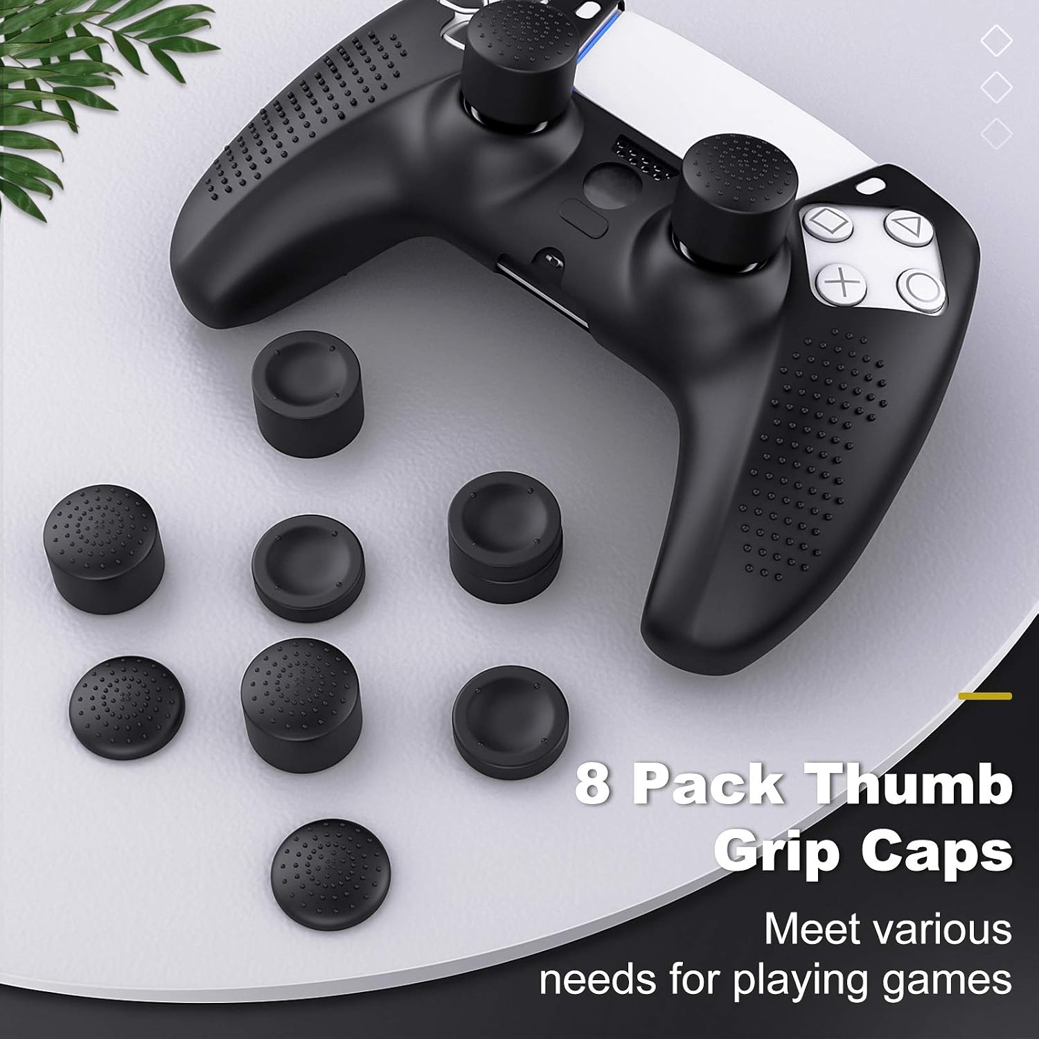 MoKo Case for PS5 Controller Skin, Silicone Cover Skin Case with 8 Thumb Grip Caps, Shock-Absorption Anti-Scratch Case Compatible with Sony Playstation 5 DualSense Wireless Controller 2020, Black