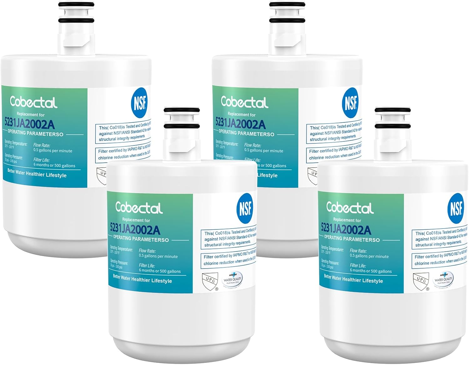 5231JA2002A Water Filter Replacement for LG LT500P®, GEN11042FR-08, ADQ72910911, ADQ72910901, Fit for Kenmore 9890, 46-9890, LFX25974ST, LMX25964ST, LSC27925ST, 4 Pack,by Cobectal