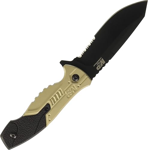 Smith & Wesson M&P SWMPF2CS - Cuchillo de hoja fija de espiga completa de 8.7 pulgadas con hoja dentada de 4.1 pulgadas y mango de aluminio para