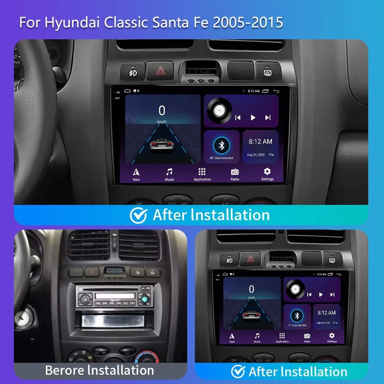 Car Multimedia Radio per Hyundai Classic Santa Fe 2005-2015 Bluetooth, Ips Touchscreen Radio con Siri/Vocale/Gps Navigazione/Musica Online/Mirror Link, Telecamera di, 4 Nucleo 1G+32G