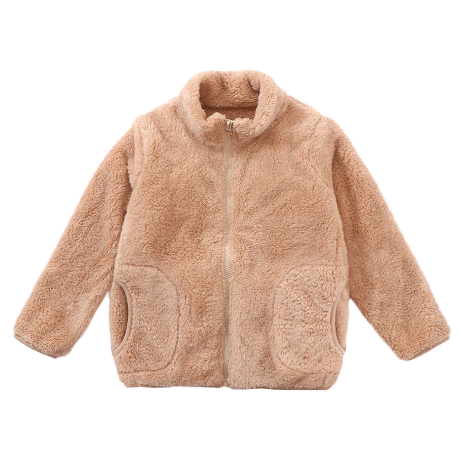 RNTOP Girls Boys Soft Fleece Jacket Long Sleeve Thicken Warm Winter Coat Kids Toddler Zip Up (Khaki, 7-8 Years)