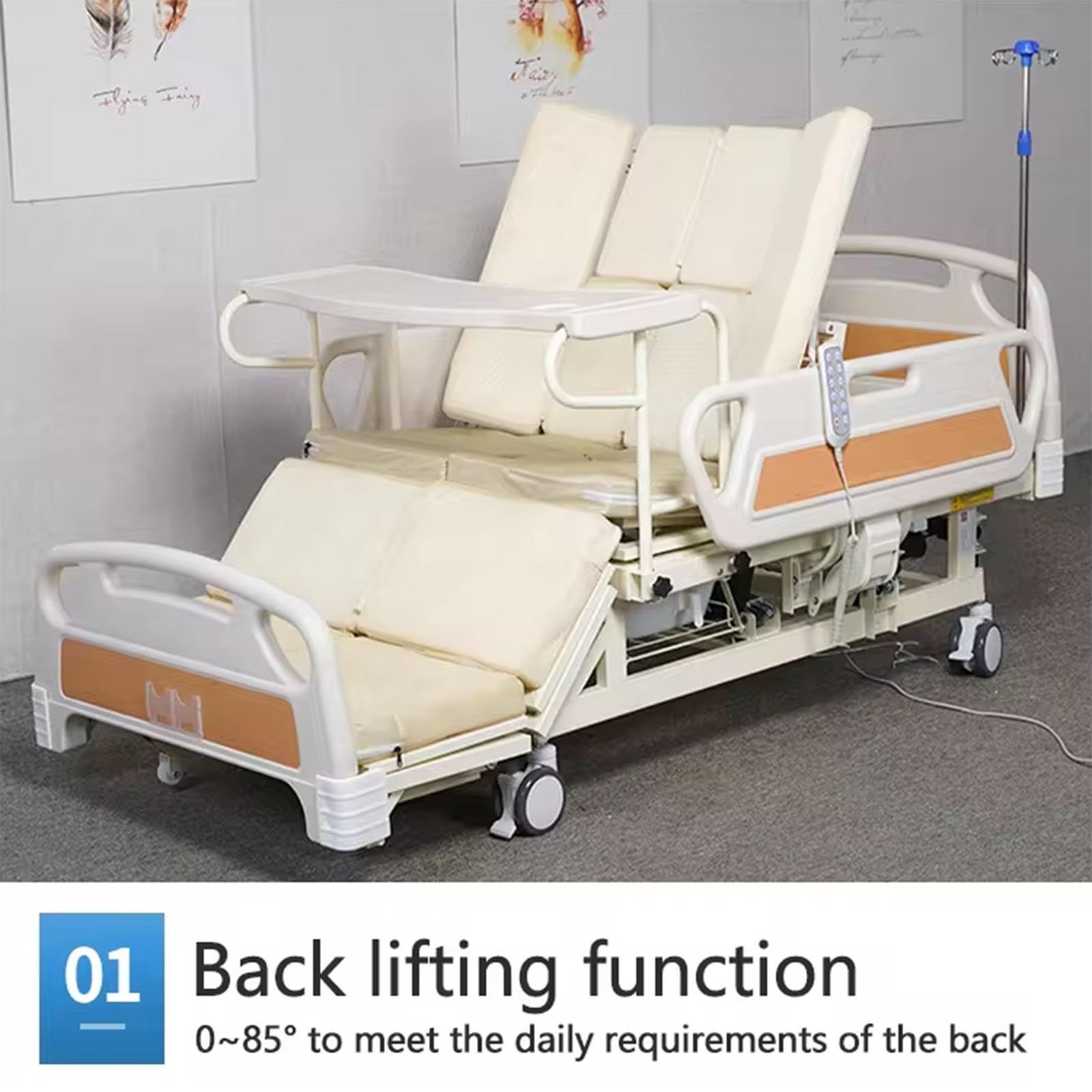 SICWEDIM Electric Multifunctional Nursing Bed with Commode Chair and Breathable Mattress, Intelligent Remote Control, ICU Bed (A)