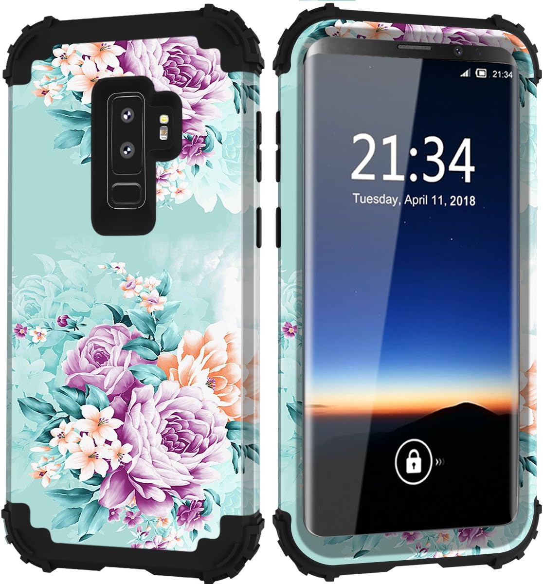PIXIU Case for Samsung Galaxy S9 Plus, Heavy Duty Shockproof Hybrid Protective Case Cover for Galaxy s9 Plus Peafowl Unique Pattern Design