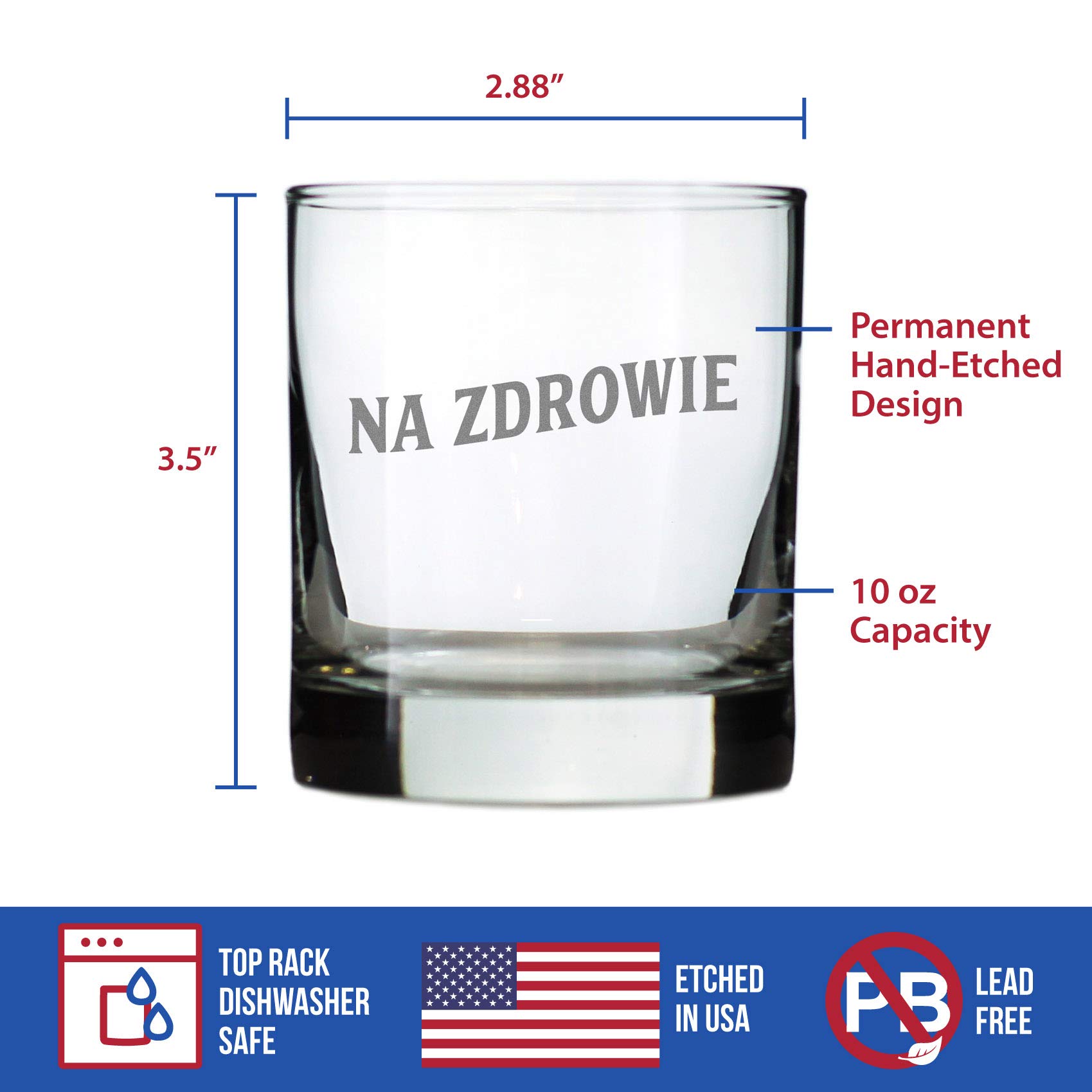 Bevvee Na Zdrowie - Polish Cheers - Whiskey Rocks Glass - Fun Poland Themed Gifts or Party Decor for Women and Men - 10.25 Oz