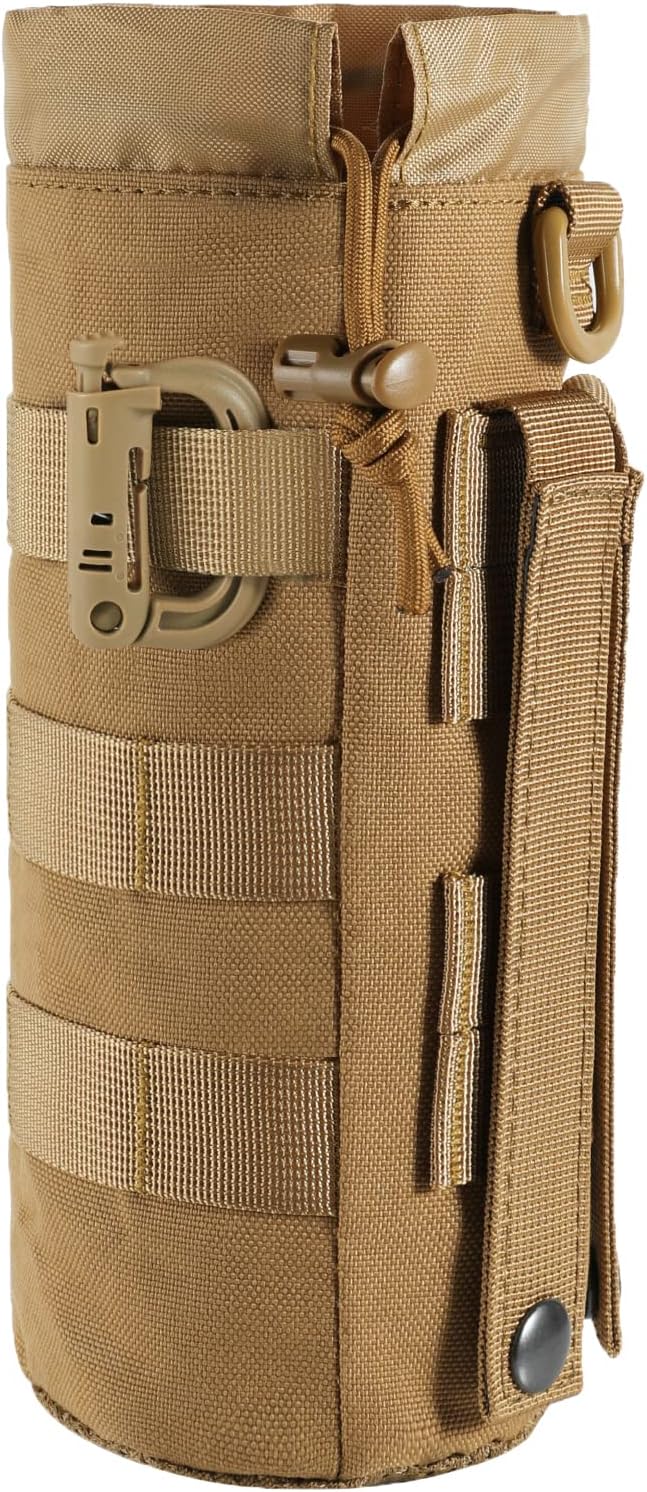 FRTKK Tactical MOLLE Water Bottle Pouch with Drawstring Open Top & Mesh Bottom, Military Water Bottle Holder Bag Sports Travel Hydration Carrier