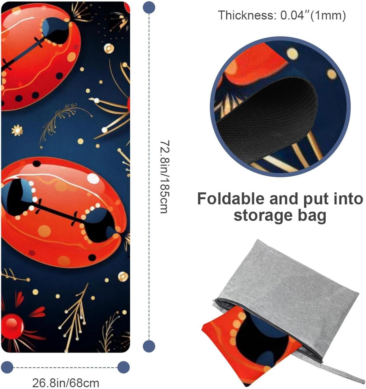 Yoga Towel, Ladybug Pattern Non Slip Sweat Absorbent Hot Yoga Mat Towel for Hot Yoga, Pilates and Fitness - 72.8" x 26.8"