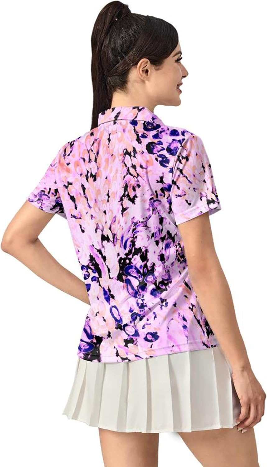Womens Golf Shirts Moisture Wicking Funny Print Polo Shirts Short Sleeve Quick Dry Golf Shirts for Women