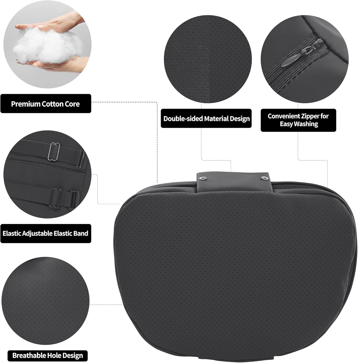 Car Headrest Pillow for Driving, Dual-Sided Leather Design Neck Pillow, Breathable Softness Neck Support, Universal Fit Head Rest Travel Pillow, Black, 1 Pack - Image 2