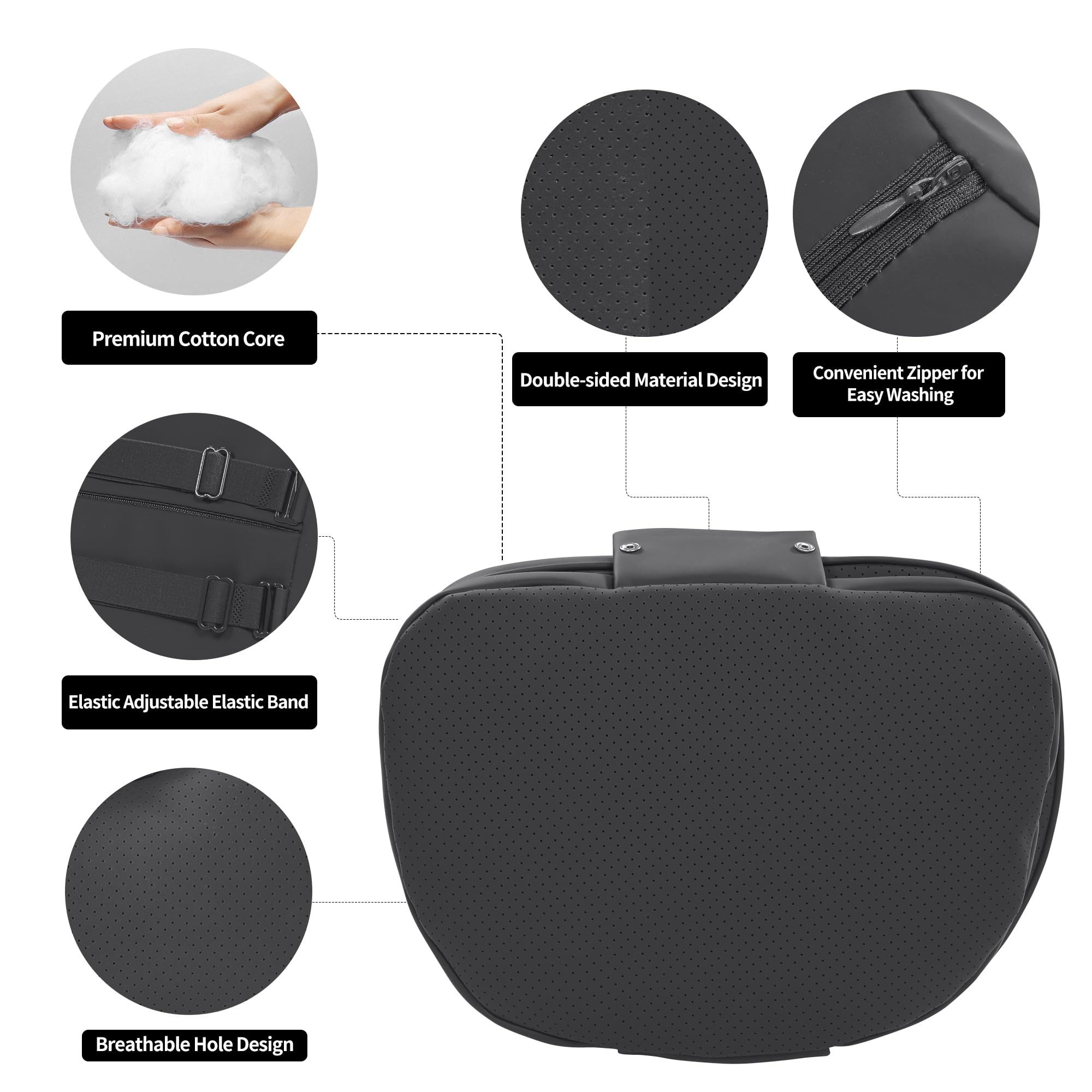 Coussin Appui-Tête Voiture Soutien Cervical Double, Repose Tete Cervicales pour Siège de Conduite, Oreillers de Cou pour Nuque en Voiture pour Conduite, Noir, 1 Pack