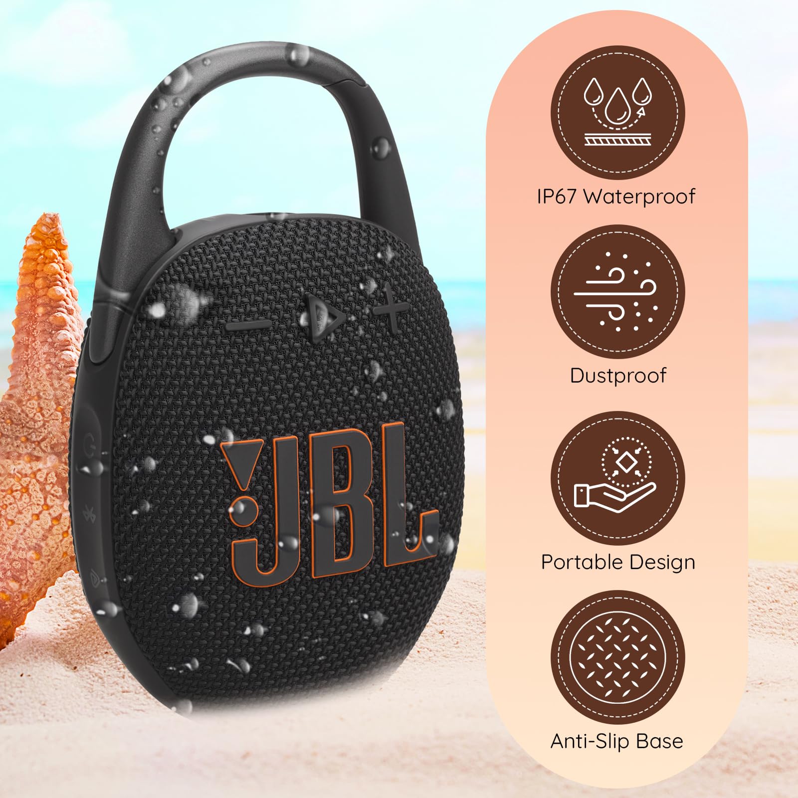 JBL Clip 5 Portable Bluetooth Speaker, IP67 Waterproof & Dustproof, Long-Lasting Battery - Red - Boomph's Comprehensive Ultimate Performance Cloth Solution for Your On-The-Go Sound Experience